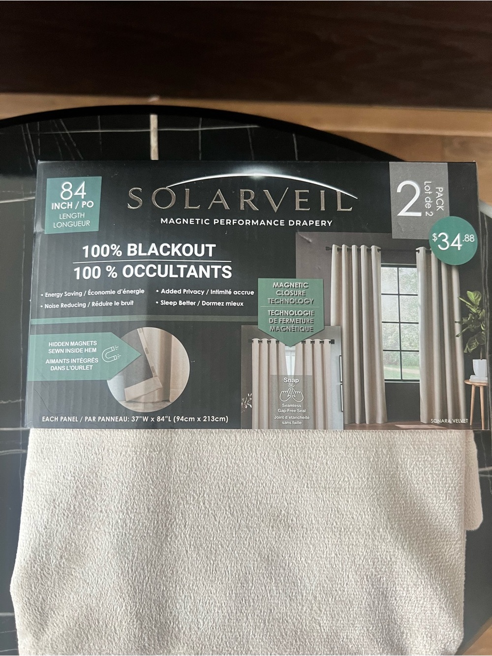 NWT Solarveil 100% Blackout Magnetic Curtain Panels 84” – 2 Pack